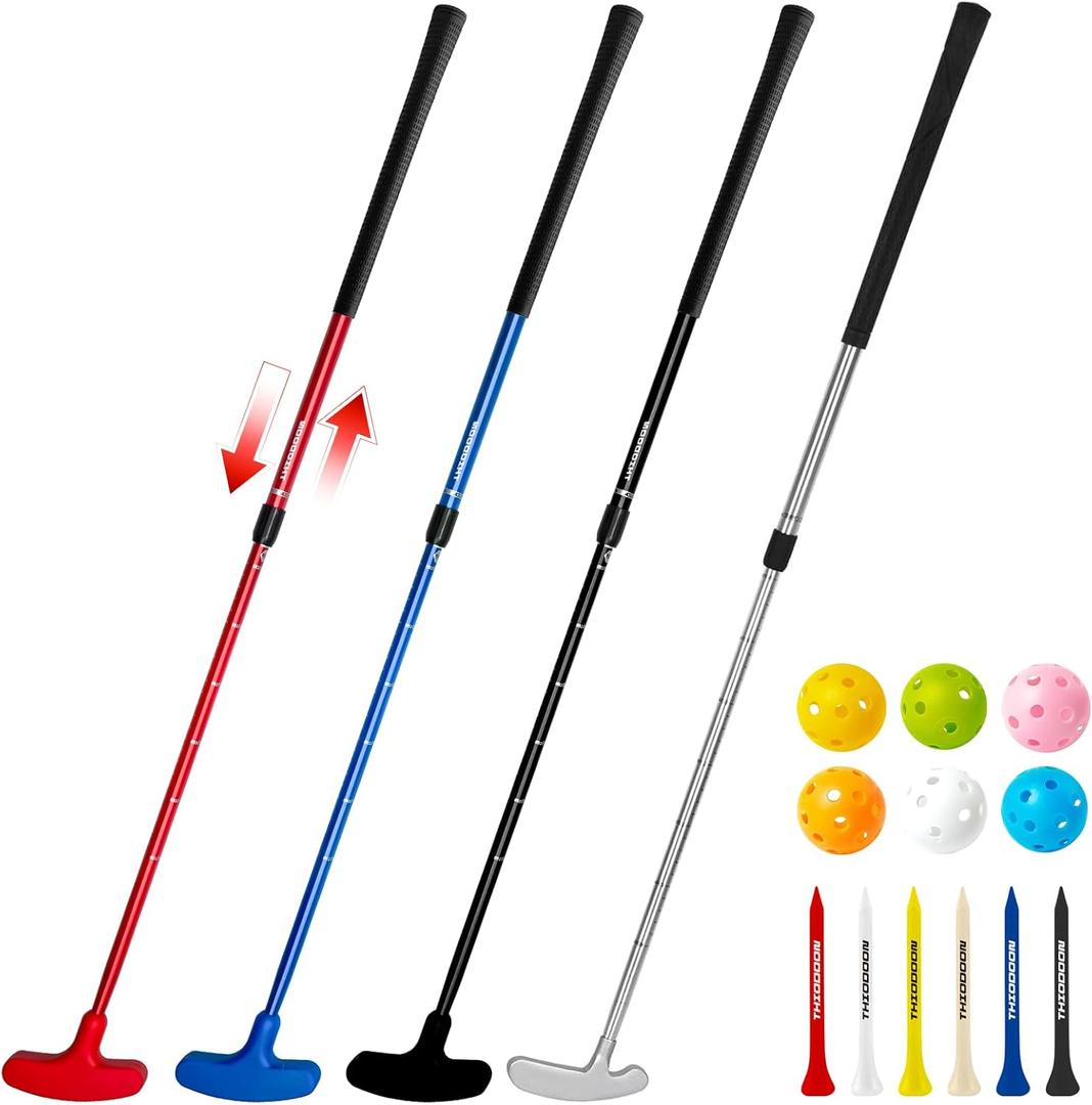 THIODOON Golf Putters for Men Women and Kids 4 Pack Mini Putter for Right or Left Handed Adjustable Golf Club Putt Putt Set for Children, Toddler Junior and Adults Red Blue Black Silver