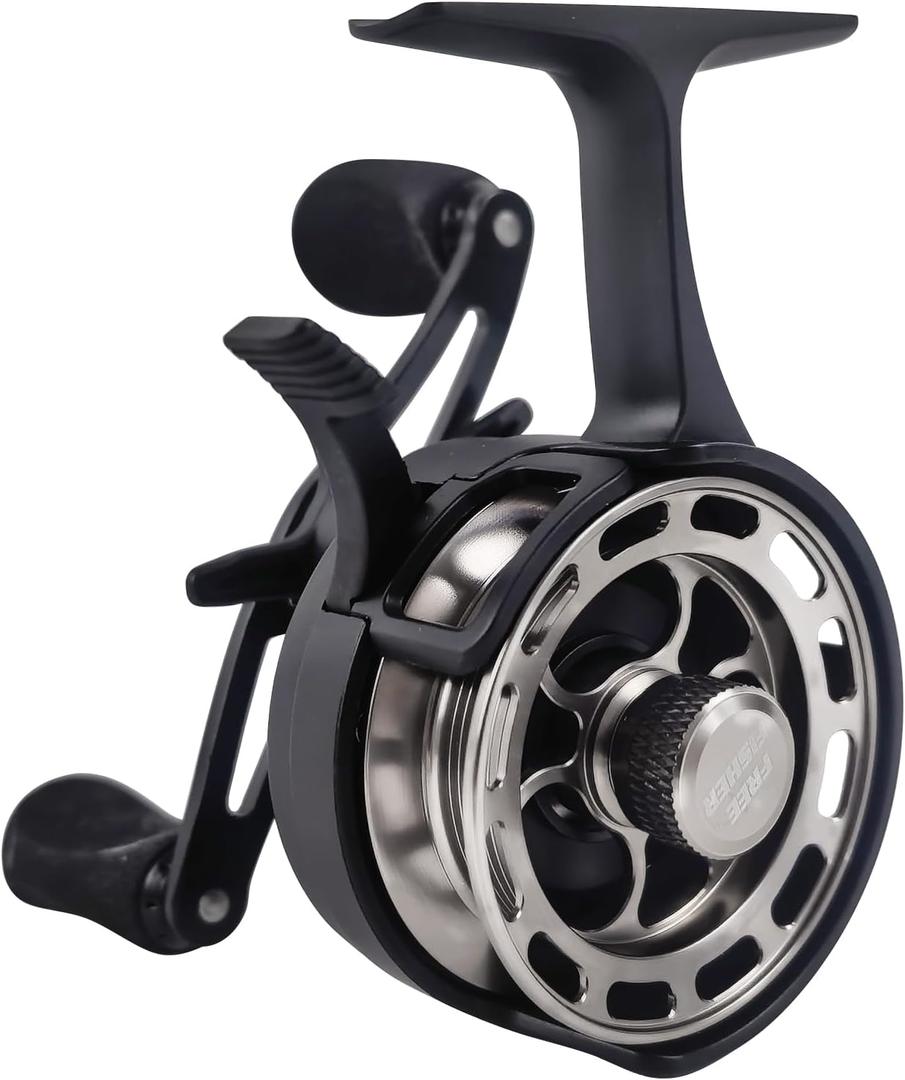 Ice Fishing Reels 3.2:1 Gear Ratio Ultra Smooth 3+1Ball Bearings Strength CNC-machined Aluminum Inline Ice Fishing Reel with Left/Right Hand Retrieve