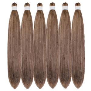Ash Brown Braiding Hair Pre Stretched Knotless Braiding Hair Synthetic Box Braids Brown Hair Extension for Braiding (6 Packs)