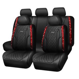 CAR PASS Nappa Leather Bling Diamond Black Red Seat Covers Full Set, Waterproof Calfskin Heavy-Duty Anti-Slip, Universal Fit for 95% Auto SUV Sedan Truck, Glitter Sparkle Shining (Red Rhinestone)