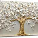 Large Tree of Life Canvas Wall Art Abstract White Tree of Life Decor painting Pictures Nordic Gold Tree Plant Flowers Posters Prints for Bathroom Bedroom Living Room Office Hallway Home Decoration (40"L x 20"W)