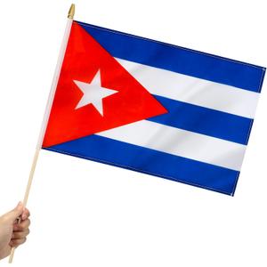 12 Pack Cuba Stick Flags Small 12x18 Inch Cuban Hand Held Flags with 24 Inch Wooden Pole Decorations