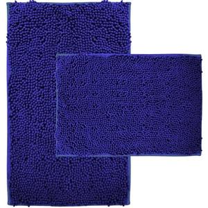 RUN HELIX Bath Rugs Non Slip Washable 2 Piece Non Slip Extra Absorbent Shaggy Chenille Bathroom Rugs and Mats Sets Blue