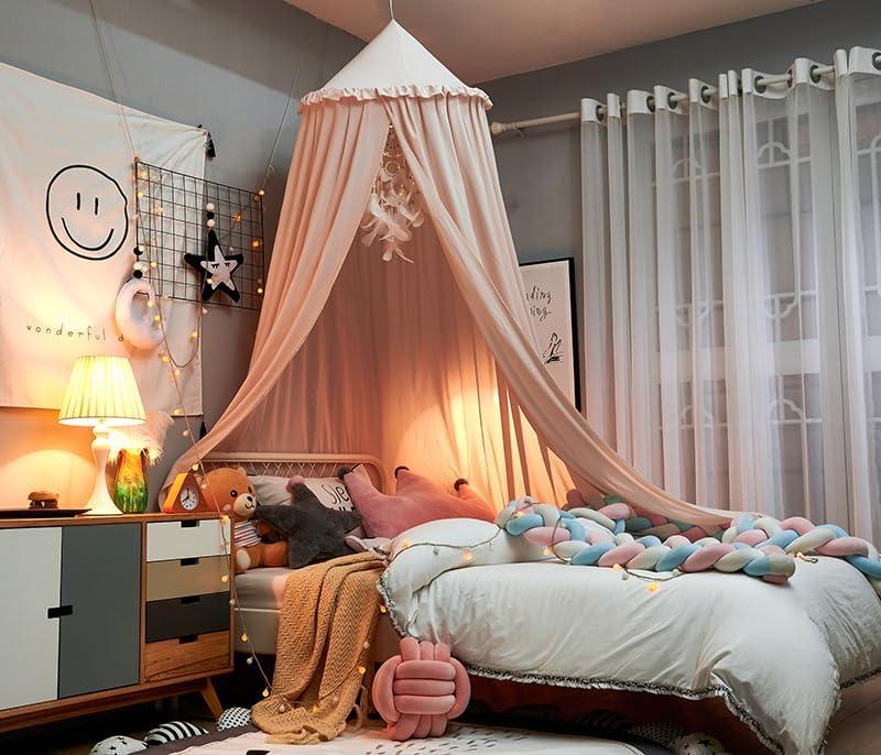 Bed Canopy for Girls, Princess Crib Canopy for Nursery, Dreamy Soft Hanging Canopy for Toddler Bed, Twin & Full Size, Kids Bed Canopy for Girls Room Decor & Reading Nook, Pink