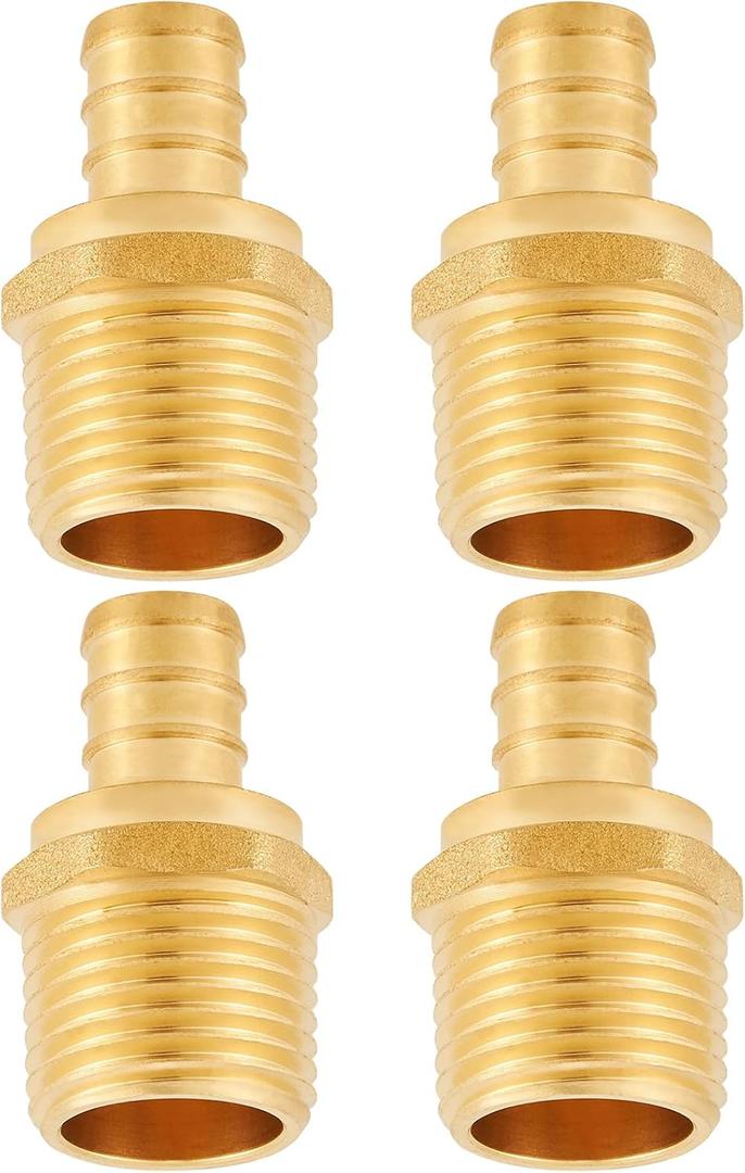 Lead-Free Brass 1/2" Pex Fittings,1/2 Pex Male Adapter, PEX 1/2" x 1/2" NPT Male Threaded Adapter, 1/2" Pex to 1/2" Male NPT Fittiings 4pcs(PEX 1/2" x 1/2" NPT Male)