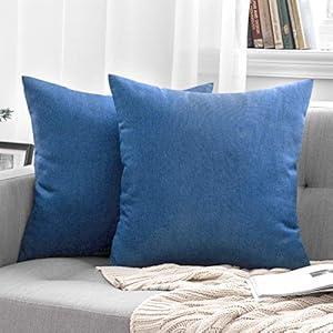 MIULEE Pack of 2 Decorative Outdoor Solid Waterproof Throw Pillow Covers Faux Linen Garden Farmhouse Coastal Cushion Cases for Summer Patio Tent Balcony Couch Sofa 18x18 Inch Blue