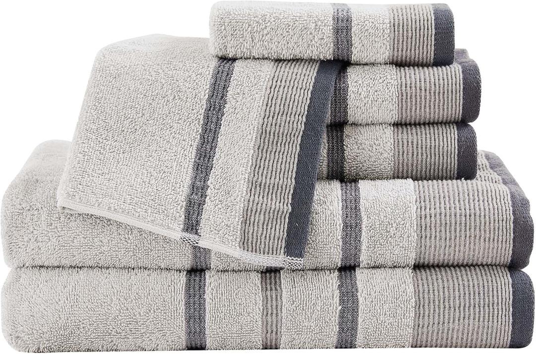 Great Bay Home Decorative Bath Towel Set - Luxury Cotton 6 Piece Towel Set - Luxurious, Ultra-Soft, Durable Towels for Bathroom Decor (Light Grey/Mid Grey/Dark Grey)