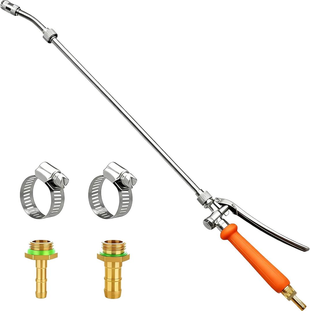 All Metal Replacement Sprayer Wand, 1/4" & 3/8" Brass Barb Sprayer Wand with Stainless Steel Shut off Valve & 2 Hose Clamps (29 Inches)