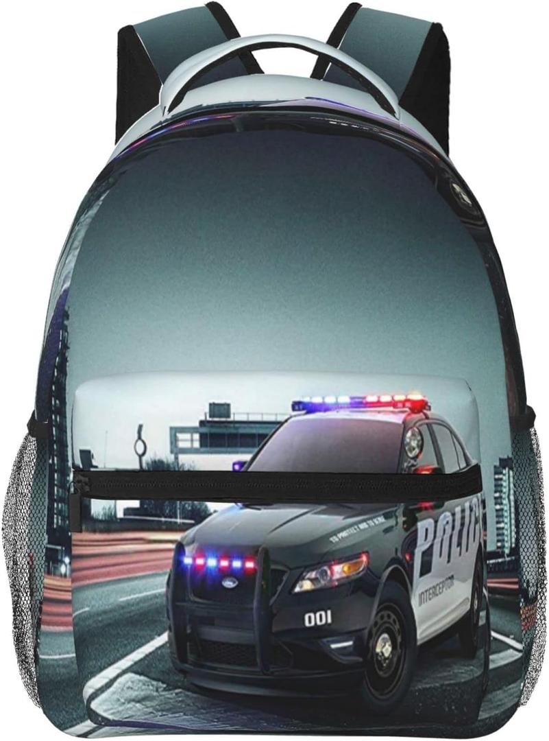 Backpack for Boys Girls Kids, Police Car Backpack Travel School Bag Bookbag Schoolbag Daypack for Men Teens Children