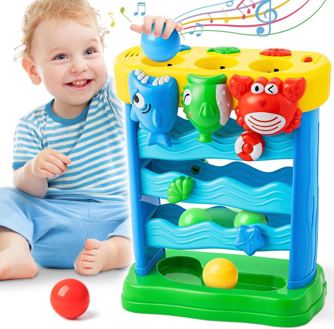 V-Opitos Musical Toys for 1, 2 Years Old Boys & Girls, Feeding Interactive Toddler Toys for Baby 12-18 Months, Montessori Education Toys, Perfect Christmas Birthday Gifts (Blue)