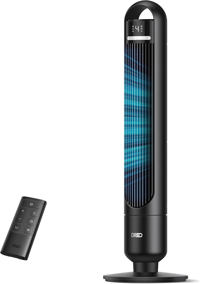 DREO Tower Fan for Bedroom, 90° Oscillating Standing Fans for Room with 4 Speeds, 3 Modes, 28dB Quiet for Sleep, 26ft/s Velocity, 8H Timer, Remote, Living Room, Office, Home, Black, 36 Inches
