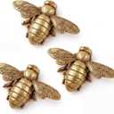 Yerliker 3 Pcs Gold Bee Wall Art Retro Brass Bee Vintage Wall Sculpture Decor 3D Figurines Honeybees Insect Decoration Artwork Antique Decor for Living Room Home Office