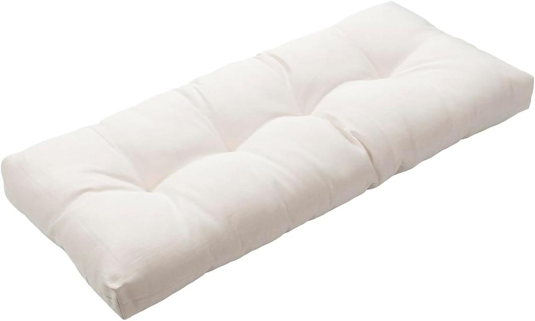 Magpie Fabrics Patio Bench Cushion 42"x18", Indoor/Outdoor Non-Slip Water Resistant Long Seat Pads, Tufted Loveseat Cushion for Swing, Settee, Window, Garden, Wicker, Front Porch(Recycled Cream White)