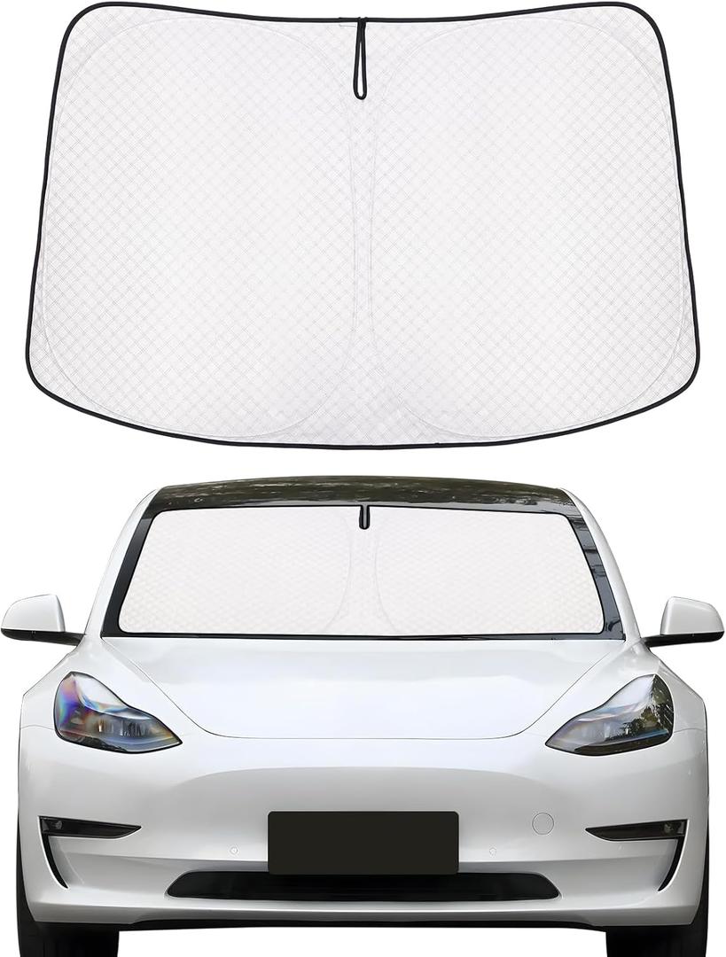 ZATOOTO Windshield Sun Shade for Model Y/3, Reflective Silver Car Window Shade for Front Windshield, Blocks UV Rays and Reduces Heat, Car Sun Shade for Protecting Interiors