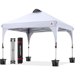 ABCCANOPY 10x10FT Canopy Tent 1-Person Setup,Portable Instant Sun Shelter with 4 Weight Bags(White)