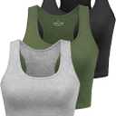 Sports Crop Tank Tops for Women Cropped Workout Tops Racerback Running Yoga Tanks Cotton Sleeveless Gym Shirts 3 Pack (Gray, M)