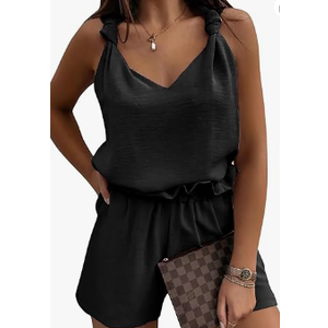 EXLURA Womens Summer 2 Piece Sets Sleeveless V Neck Knotted Tank Tops Shorts Matching Sets Vacation Cruise Beach Outfits 2025,L