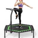 BCAN 51" Mini Hexagon Trampoline, Max Load 450 LBS Adult Fitness Trampoline with T-Adjustable Handle Bar, Silent Bungees, Larger, More Stable, Quiet Indoor/Garden Workout (Green)