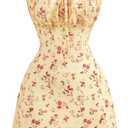 Women's Vintage Tie Front Floral Dress Cap Sleeve Summer Beach Short Dresses (Yellow) Medium