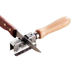 Knife Sharpener - Handheld Manual Sharpening Tool for Fixed Blades, Pocketknives, and Kitchen Knives - Blade Sharpener with Rotating Steel Wheel Sharpening Discs and Beech Handle by Kings County Tools