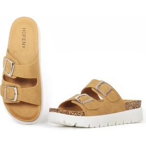 Women Platform Sandals, Arch Support Slides with Adjustable Buckle Straps, Open-Toe Wedge Chunky Sandals for Summer Size 5-10 (7, Brown)