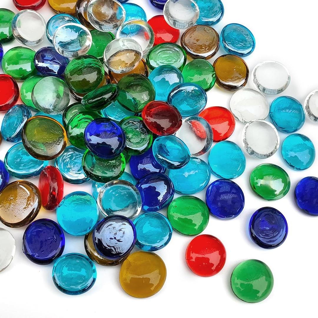 FANTIAN 5 lbs Flat Glass Marbles for Vase, 500 Pcs Mixed Color Mancala Beads Rocks, Decorative Glass Pebbles for Vase Aquarium Plants Mosaic Crafts Centerpieces and Fire Pit Decor