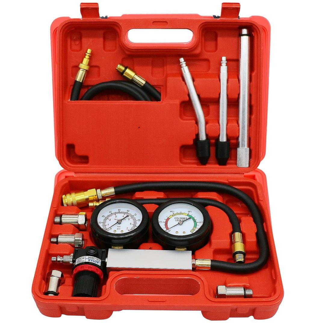 Cylinder Leak Down Tester Kit,Automotive Engine Pressure Gauges Compression Test Leakage Detector Tool Set - Light red (TU-21)