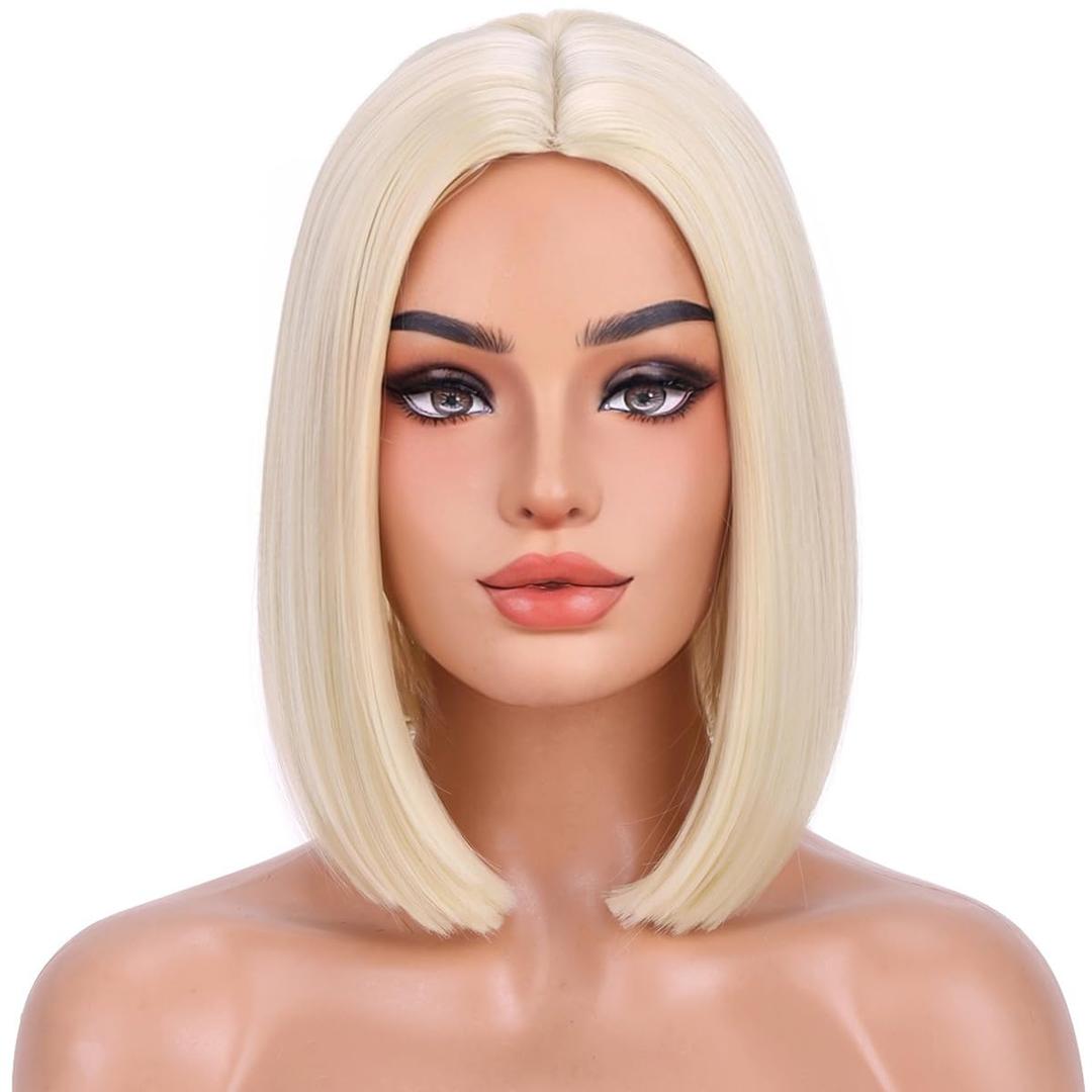 MAGQOO Blonde Wigs for Women Blonde Bob Wig Short Straight Blond Wig Middle Part Synthetic Heat Resistant Cosplay Costume Party Wigs, Light Blonde