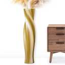 Tall Vases - 23.6" Tall Floor Vase for Home Decor, Floor Vases, Black Hexagon Twist Floor Vase, Fits Into Hay/Pampas Grass, Living Room, Office, Wedding Decor, Resin Gold 