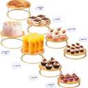 Blulu 8 Set Buffet Risers Gold Metal Table Risers Display Stand Round Nesting Tabletop Riser 4 Different Size with 8 Buffet Table Labels for Catering Cake Dessert Collectibles Jewelry Party Show