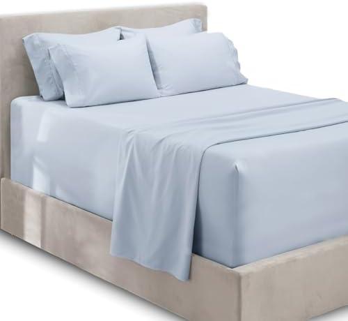 Hearth & Harbor Bed Linen Set - Queen Size - 6 Piece - Ice Blue - Extra Deep Pocket Sheets - Microfiber