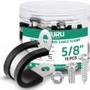 15PCS 5/8 Inch Cable Clamps with 35PCS Screws Assortment Kit 304 Stainless Steel Rubber Cushioned Insulated Cable Clamp, Automotive Wire Pipe Clamps(16mm)