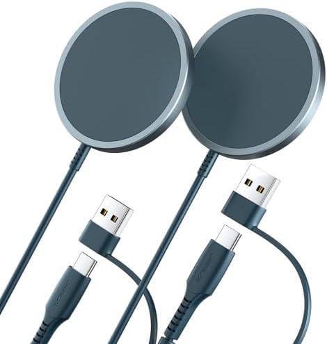 Mag-Safe Charger 2-Pack for iPhone 17, JSAUX 15W Magnetic Wireless Charger Fast Charger Pad Compatible with MagSafe Charger, iPhone 17 Air Pro Max/16/15/14/13/12 Series/Airpods Blue