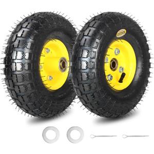 GICOOL 4.10/3.50-4 Rubber Pneumatic Tire and Wheel, with 2.25" Offset Hub, 5/8" Sealed Bearings, for Hand Truck Trolley Dolly Garden Wagon Wheel Replacement, 2 Pack (Explorer Series)