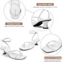 GENSHUO Women's Low Strappy Heels Sandals Open Square Toe Thong Dress Heels Comfortable Sexy Cute Ankle Strap Wedding Party Prom Summer Shoes (White)