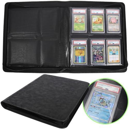 Graded Card Binder, Holds 60 Graded Cards, Premium Trading Card Binder with 6 Pocket Graded Card Sleeves, PSA Card Graded Display Case Album, Zipper Binder, MTG,Yugioh Cards Binder (Black)