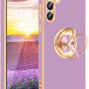 Fingic for Galaxy S25 Case[with 360 Rotatable Ring Holder][Support Magnetic Car Mount] Shiny Plating Gold Slim Thin Soft TPU Rugged Bumper Anti-Scratch Case for Galaxy S25 for Girls,Lavender Purple