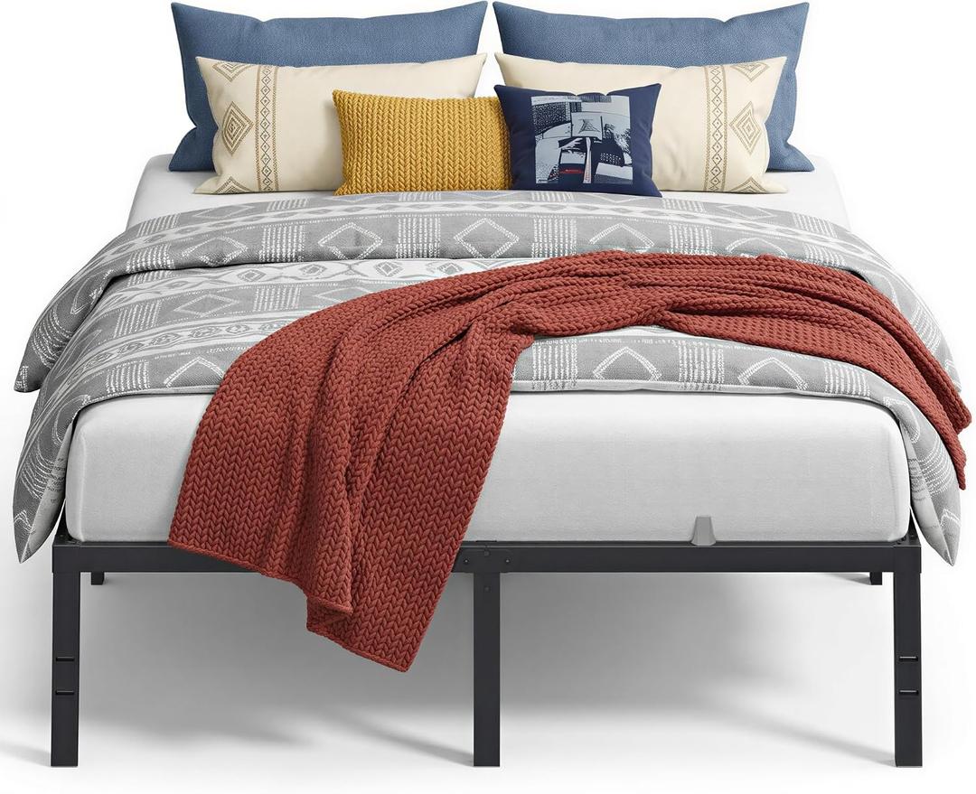 VASAGLE Queen Metal Bed Frame 16 Inches Tall, 1100 lb Weight Capacity, No Box Spring Needed, with Under-Bed Storage, Easy Setup, Heavy-Duty Platform Bed, Mattress Retainers, Matte Black URMB661BD02S