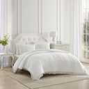 Laura Ashley- Twin Comforter, Reversible Bedding Set with Matching Sham, Dorm Essentials (Eyelet Ruffle White)