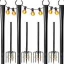 4 Pack String Light Poles for Outside, Heavy-Duty Metal Light Poles for Outdoor String Lights with Fork, Adjustable Lighting Accessories for Patio Decor Backyard Yard Pergola Garden Decorations