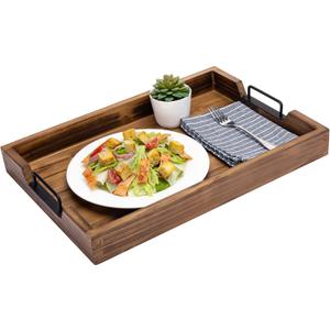 MyGift Burnt Wood Large Serving Tray with Handles, 20 x 14 Ottoman Tray, Breakfast, Coffee Server Tray