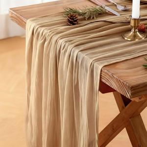 Cheesecloth Table Runner Champagne, Boho Rustic Cheesecloth Gauze, 35x120 Inches Champagne Cheese Cloth Runner for Weddings, Thanksgiving, and Party Decor, 1 Pack