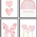 Bezhnio 4Pcs Pink Girl Nursery Wall Art,Toddler Girls Room Dream Big Canvas Posters. Watercolor Butterfly Rainbow Floral Pictures Prints.Artwork for Baby Girl Room Wall Decor 8x10in Unframed