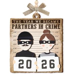 2 x Engagement Wedding Gifts for Couples 2026 - The Year We Became Partners Wedding Ornaments, Funny Bridal Shower Gifts for Decor, Wood Ornaments for Just Married Gifts, Newly Wed Gift for Mr Mrs Couple