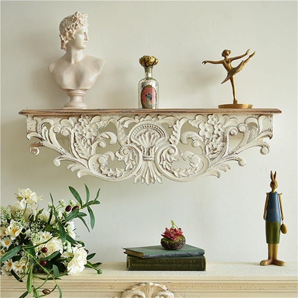 Rustic Floating Wall Shelves, Vintage Carved Solid Wood Wall Shelf for Living Room Bedroom Office, Decorative Display Ledge & Storage Rack