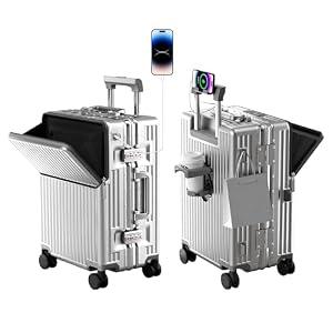 AIWEINY Hard Shell Luggage 20 Inch Travel Suitcase, 22x14x9 Airline Approved with TSA Lock, ABS Aluminum Frame, Lightweight Travel Luggage 20'' 24'' 26'' Carry-on Luggage (Upgraded silver 20）