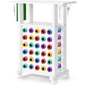 Rengue Rolling Craft Cart with Vinyl Roll Holder and Adjustable Table Height, Craft Organizers and Storage Table Compatible with Cricut Machine for Craft Room
