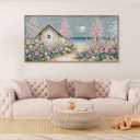 yiijeah Beach Wall Art Large Landscape Canvas Coastal Pink Picture Horizontal Artwork for Walls Ocean Prints Big Paintings Living Room Bedroom Office Home Decor 48x24 Inches