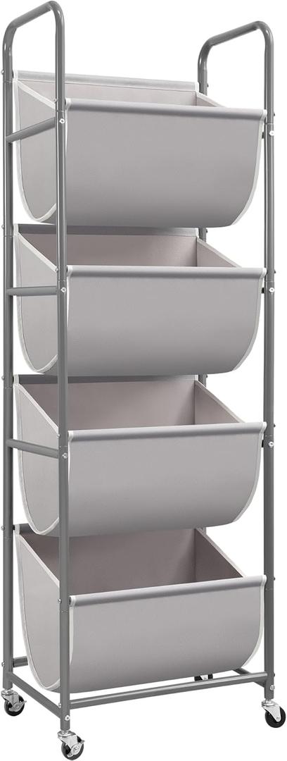 STORAGE MANIAC Vertical Rolling Laundry Hamper, 4 Section Laundry Sorter with Wheels and 2 Breaks, 4-tier Laundry Baskets for Small Space, Dorm, Laundry Room, Closet, Bathroom, Gray 4-tier