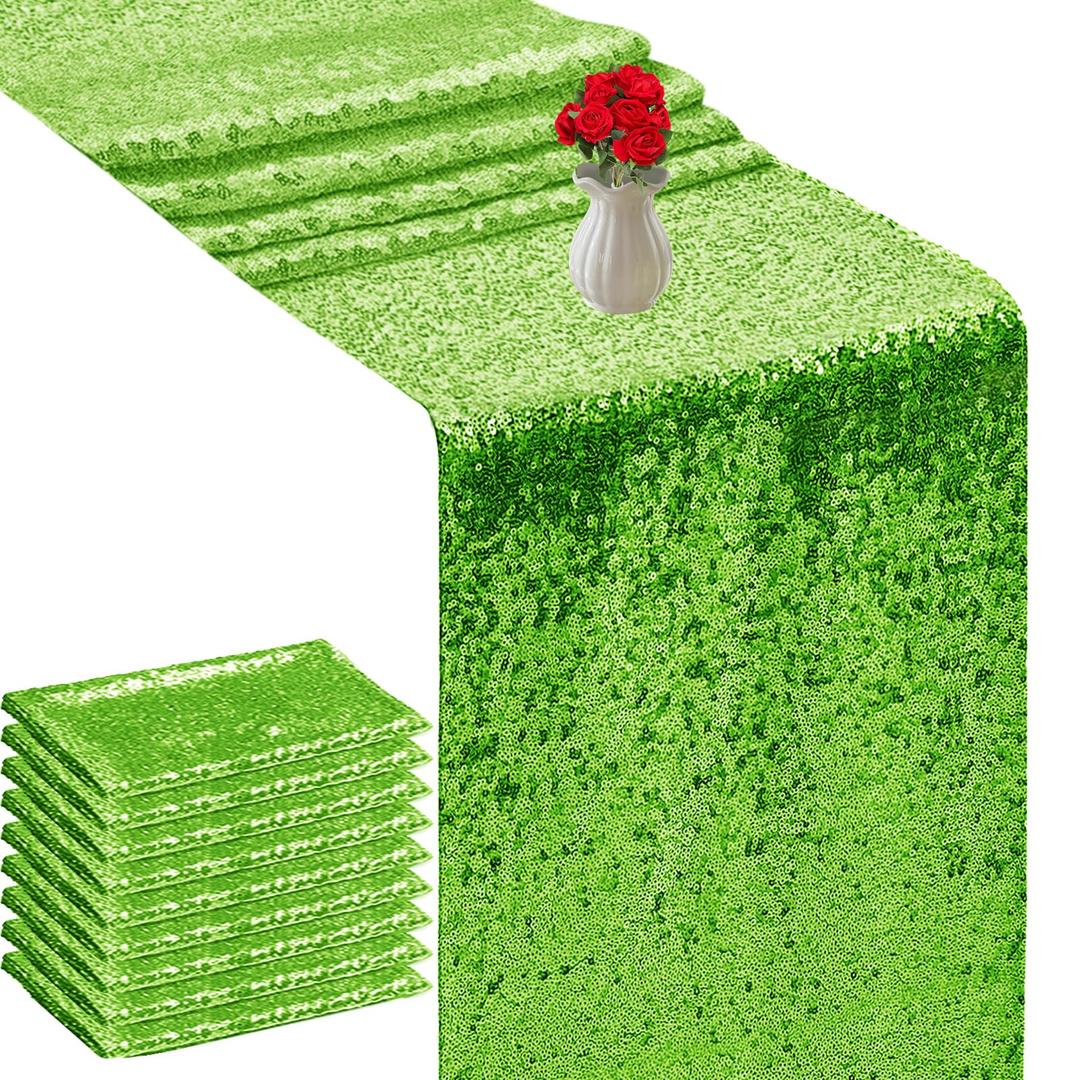 Sequin Table Runners 72 Inches Long Green Glitter Table Runner for Party, Wedding, Bridal 2 Pcs, Green